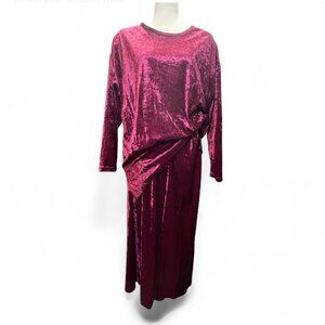Vintage Fashion Code USA 2 Piece Velvet Burgundy‎ Long Sleeve Skirt Set Women 1X